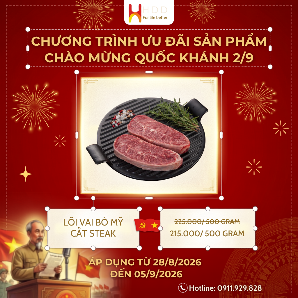 Ưu đãi Lõi Vai Bò Mỹ Cắt Steak chào mừng Quốc Khánh 2/9 tại thitbosi.com