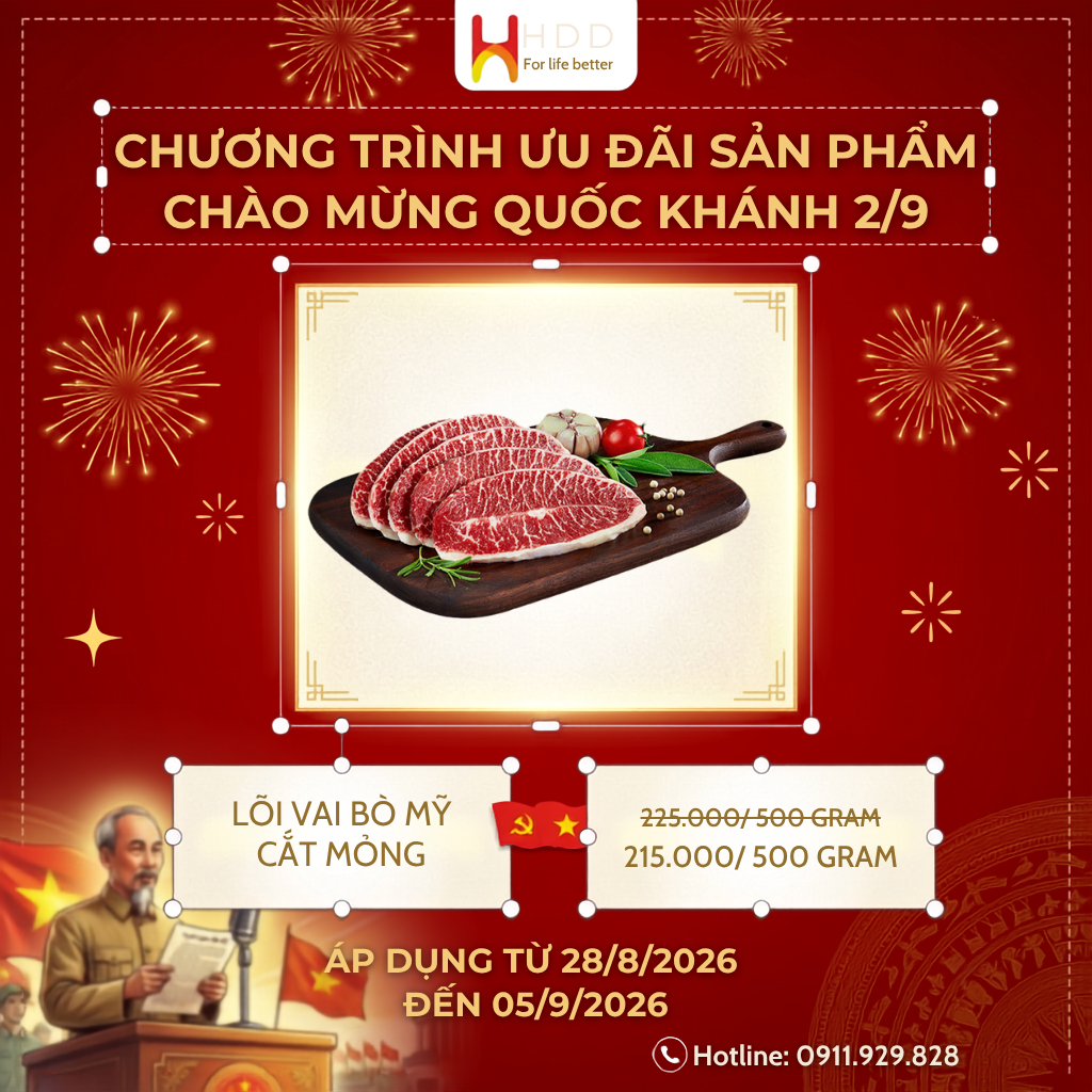 Ưu đãi Lõi Vai Bò Mỹ Cắt Mỏng chào mừng Quốc Khánh 2/9 tại thitbosi.com